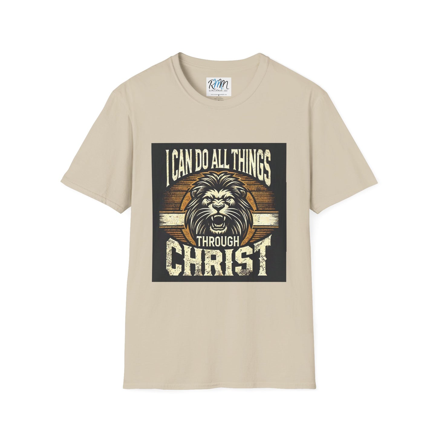 Inspirational Softstyle T-Shirt - "Strength & Courage – Philippians 4:13 Lion T-Shirt" Adventure-Inspired Faith