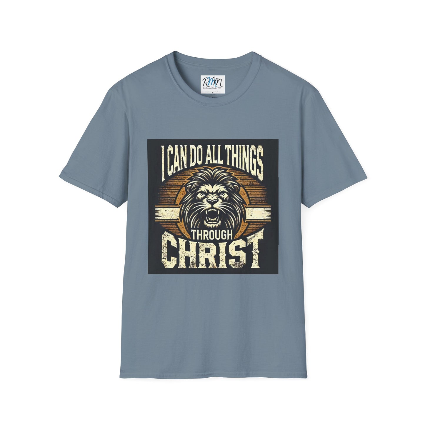 Inspirational Softstyle T-Shirt - "Strength & Courage – Philippians 4:13 Lion T-Shirt" Adventure-Inspired Faith