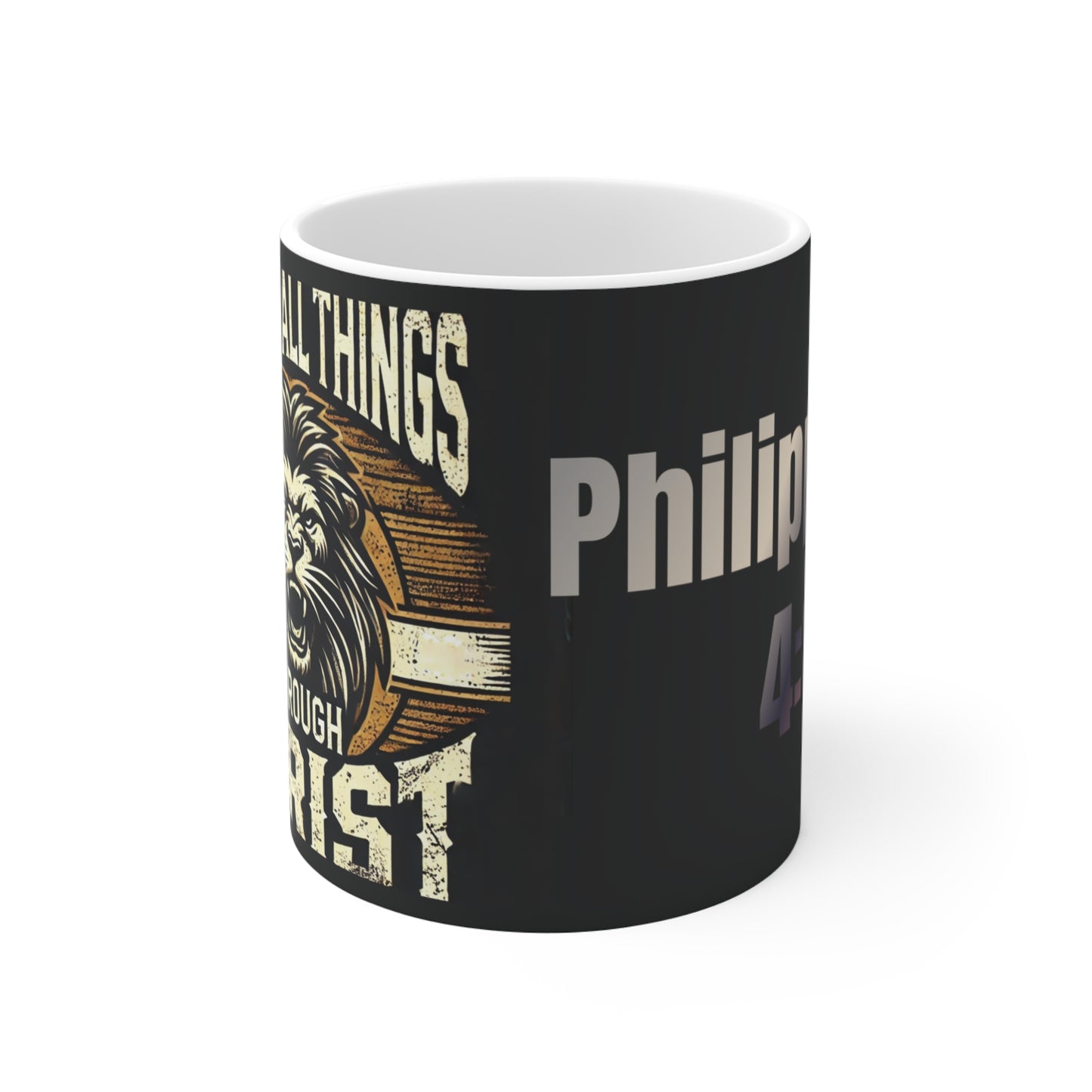 "Unstoppable Faith – Philippians 4:13 Lion 11oz Coffee Mug"