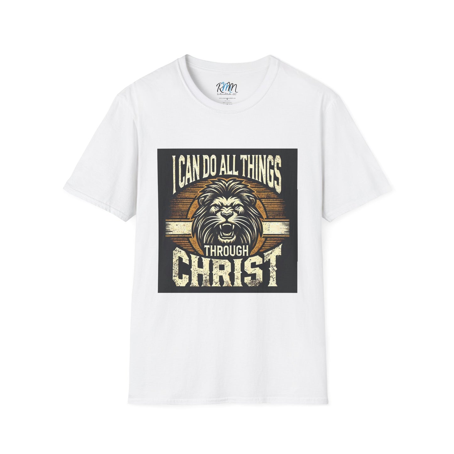 Inspirational Softstyle T-Shirt - "Strength & Courage – Philippians 4:13 Lion T-Shirt" Adventure-Inspired Faith