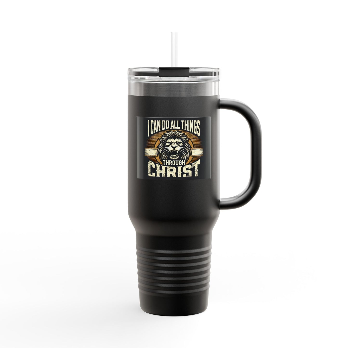 "Unstoppable Faith – Philippians 4:13 Lion 40oz Tumbler" Insulated Travel Mug