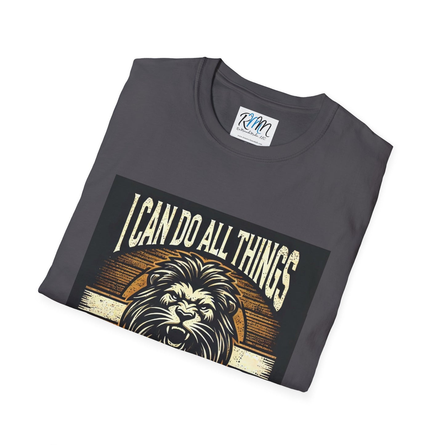 Inspirational Softstyle T-Shirt - "Strength & Courage – Philippians 4:13 Lion T-Shirt" Adventure-Inspired Faith