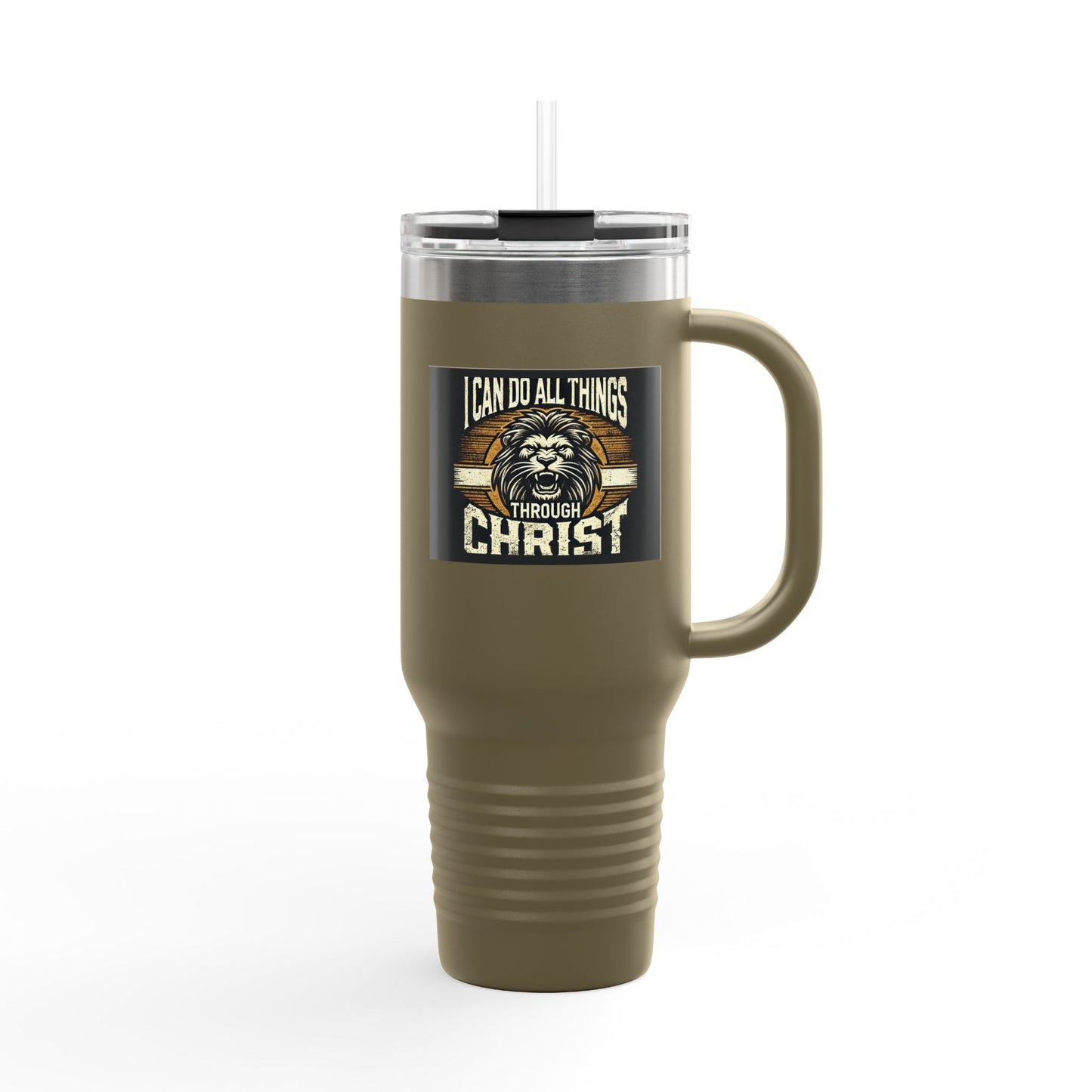 "Unstoppable Faith – Philippians 4:13 Lion 40oz Tumbler" Insulated Travel Mug