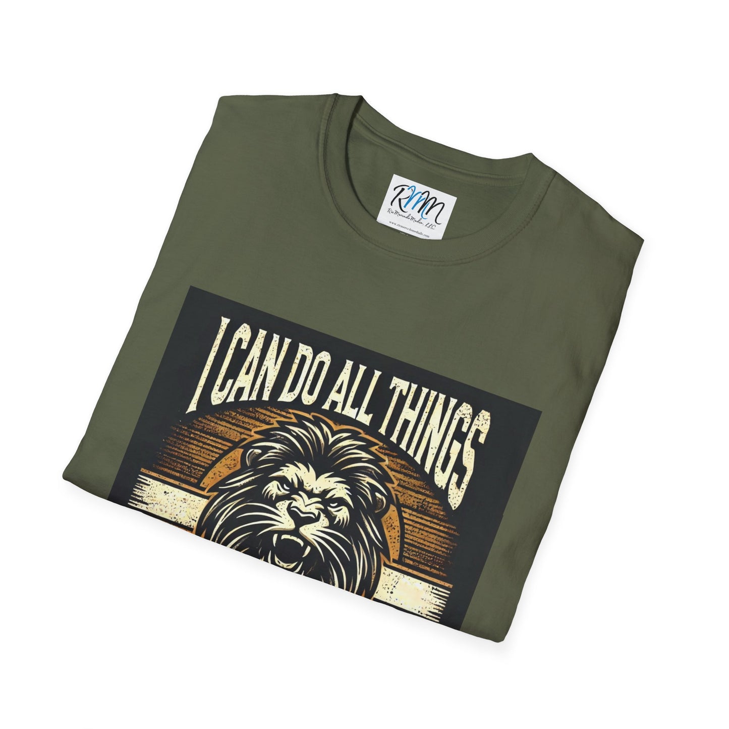 Inspirational Softstyle T-Shirt - "Strength & Courage – Philippians 4:13 Lion T-Shirt" Adventure-Inspired Faith