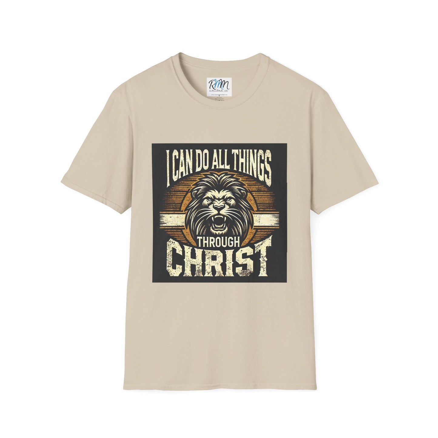 Inspirational Softstyle T-Shirt - "Strength & Courage – Philippians 4:13 Lion T-Shirt" Adventure-Inspired Faith