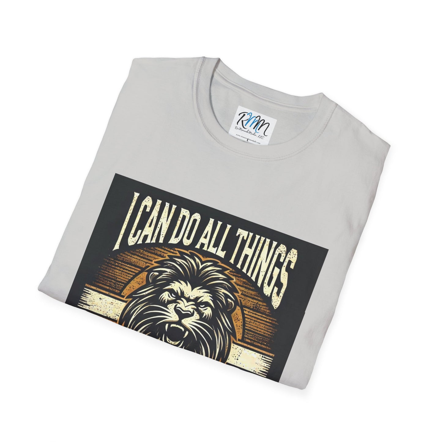 Inspirational Softstyle T-Shirt - "Strength & Courage – Philippians 4:13 Lion T-Shirt" Adventure-Inspired Faith