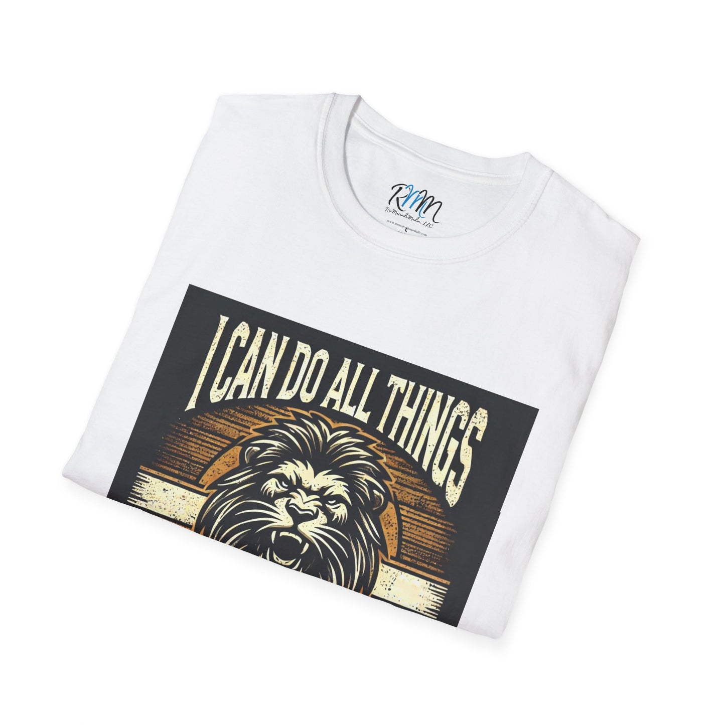 Inspirational Softstyle T-Shirt - "Strength & Courage – Philippians 4:13 Lion T-Shirt" Adventure-Inspired Faith