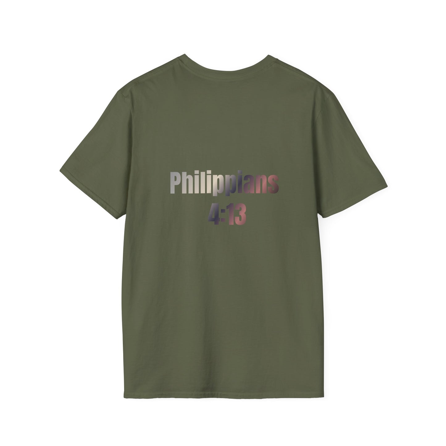 Inspirational Softstyle T-Shirt - "Strength & Courage – Philippians 4:13 Lion T-Shirt" Adventure-Inspired Faith