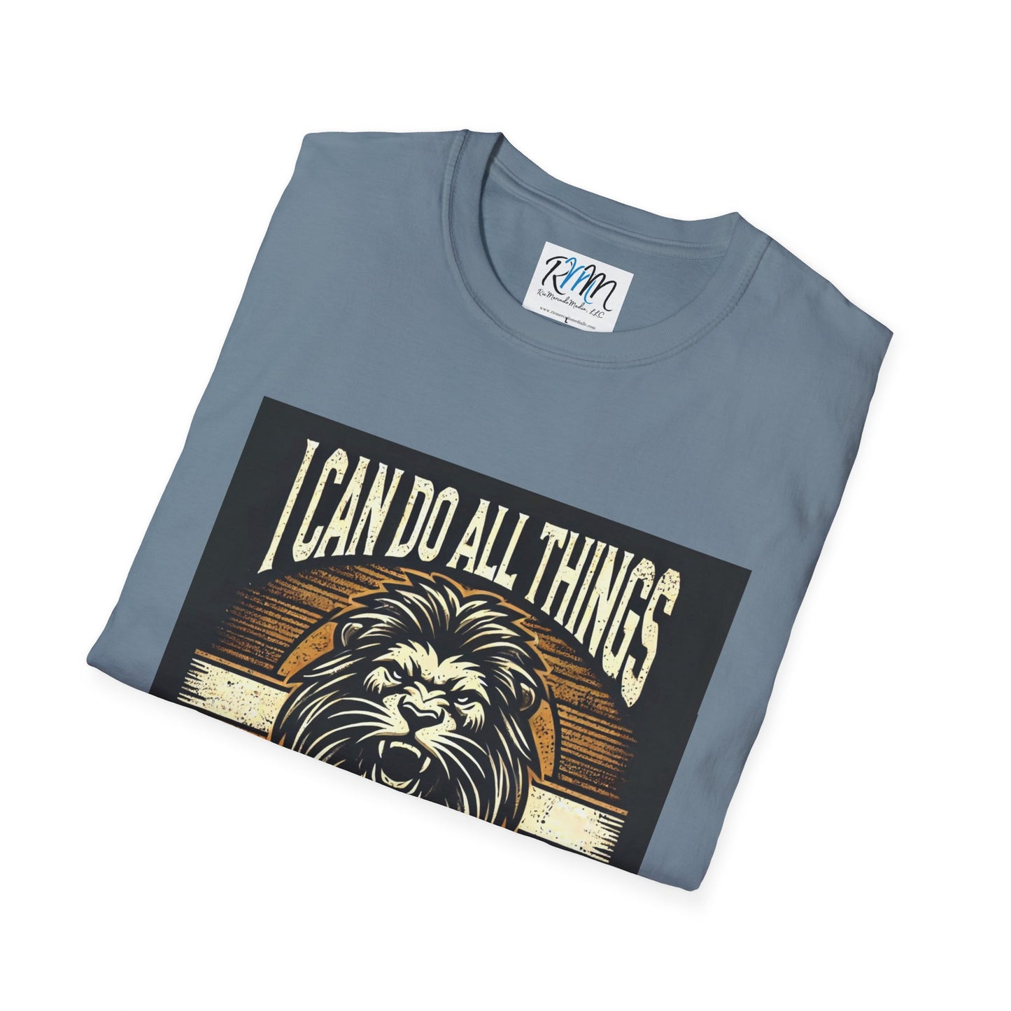 Inspirational Softstyle T-Shirt - "Strength & Courage – Philippians 4:13 Lion T-Shirt" Adventure-Inspired Faith