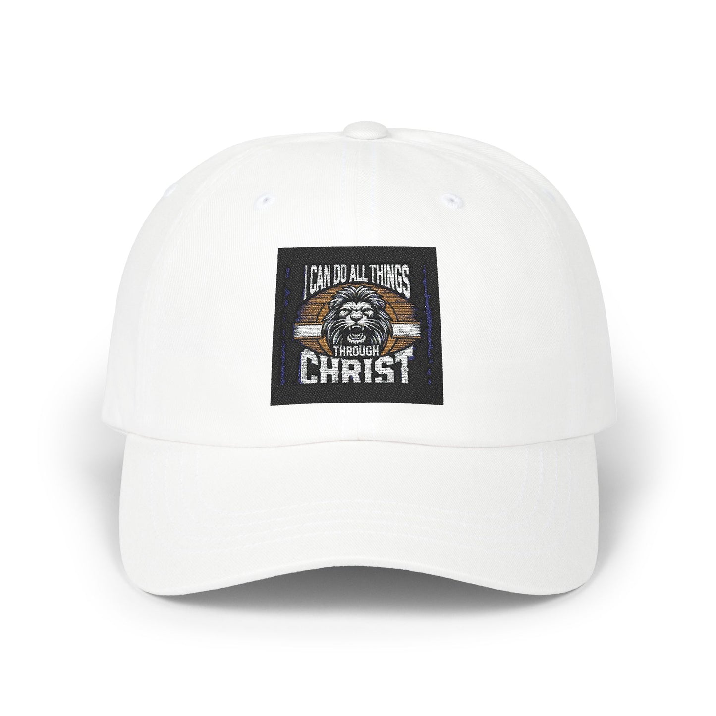 "Strength & Faith, I Can Do All Things Through Christ – Philippians 4:13 Lion Baseball Cap" | Classic White Baseball Hat | Adventure Ready